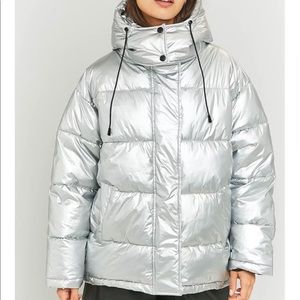 Light Before Dark Metallic Silver Puffer Jacket